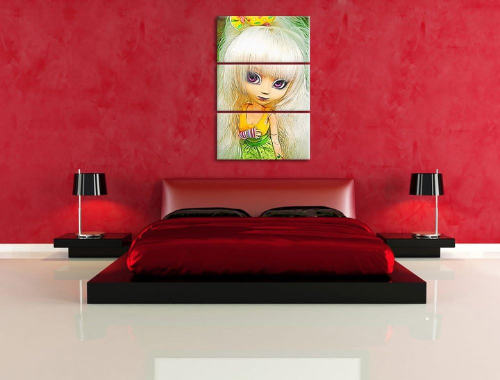 Pullip-Püppchen im 70er-Jahre-Stil NewArt 3-Teiler Leinwandbild 120x80 Bild auf Leinwand, XXL riesig