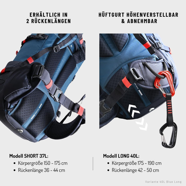 NORDKAMM Trekking-Rucksack, Backpacker Rucksack, Wanderrucksack 40l - 50l, Damen-Herren Majolica Blu