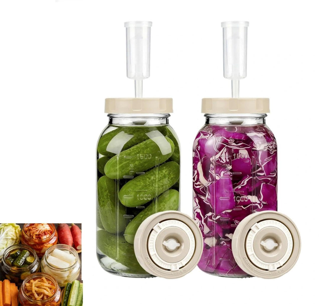 Fermentierglas,Kimchi-Behälter,2er-Pack Gärgläser (2L) mit Gärverschluss und Datumsanzeige,Für Sauer