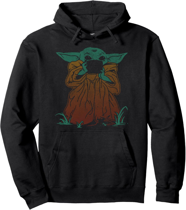 Star Wars Mandalorian The Child With Cup Black Background Pullover Hoodie