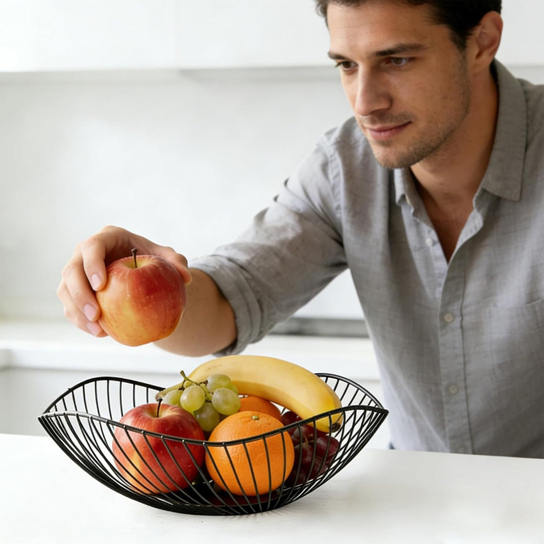 Obstschale aus Metall, Schwarze Obstschale Metall, Fruit Basket Bowl, Handgeschweisst, Starke Tragfä
