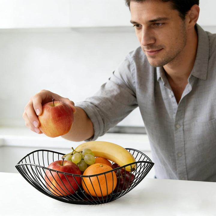 Obstschale aus Metall, Schwarze Obstschale Metall, Fruit Basket Bowl, Handgeschweisst, Starke Tragfä