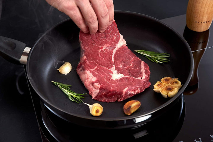 KLAMER Bratpfanne 28cm, antihaftbeschichtete Induktions-Pfanne, mit hohem Rand, Premium Beschichtung