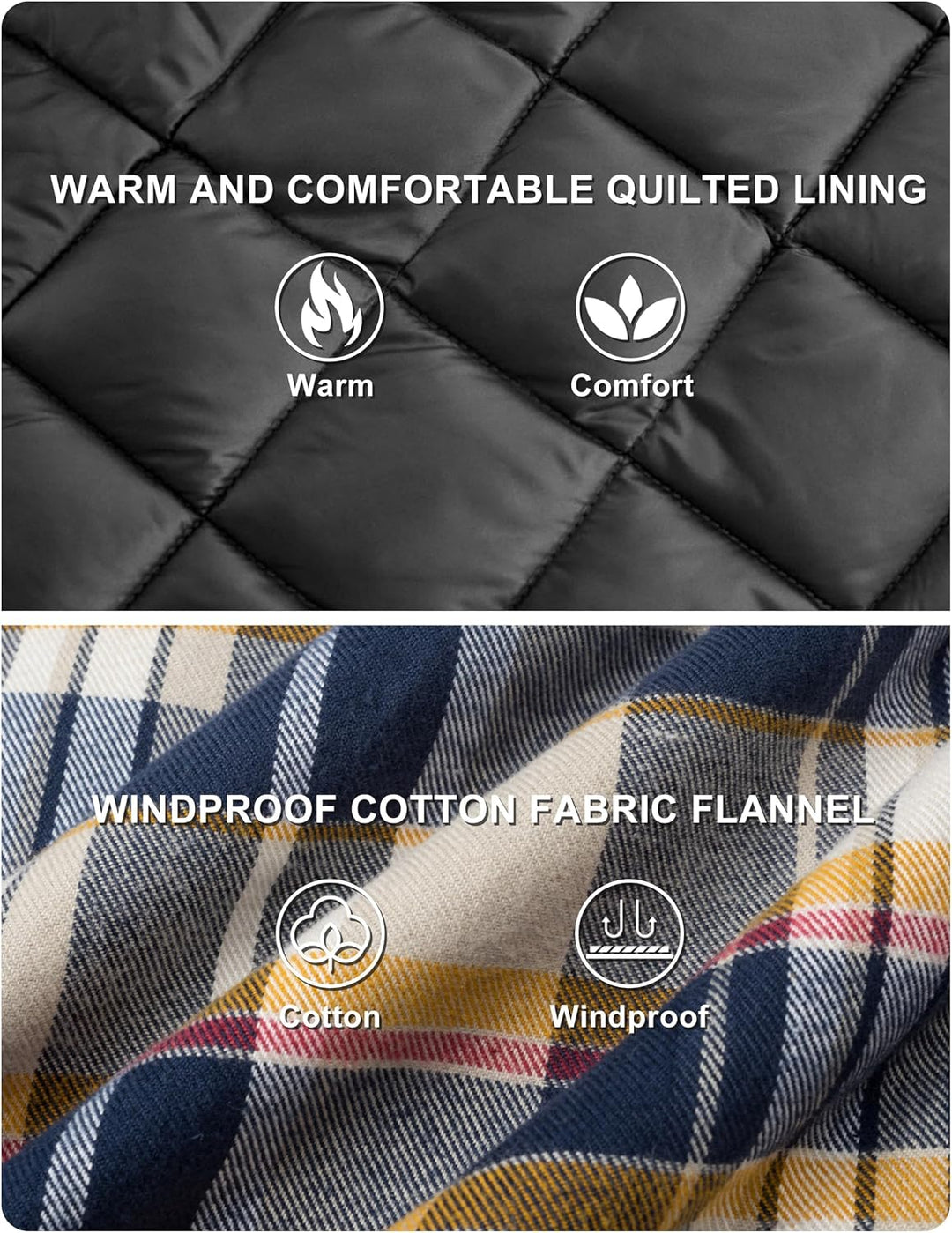 TACVASEN Herren Karierte Hemdjacke Flanellhemd Holzfällerhemd Thermohemd Jacke S Gelb, S Gelb