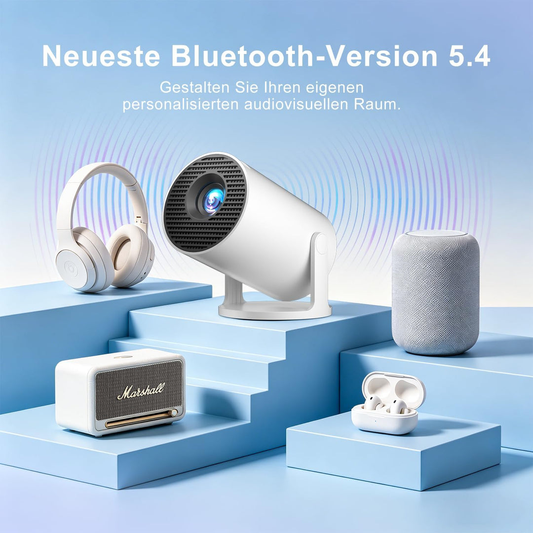 Salange Mini Beamer Unterstützt 4K, Android 14 mit Apps,Smart Projektor Tragbarer mit 5G WiFi 6 und