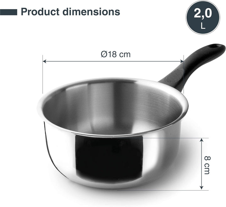 Lacor - 31218 - Garinox Gerader Topf, Edelstahl, glänzend poliert, ergonomischer Bakelitgriff, 2 Lit