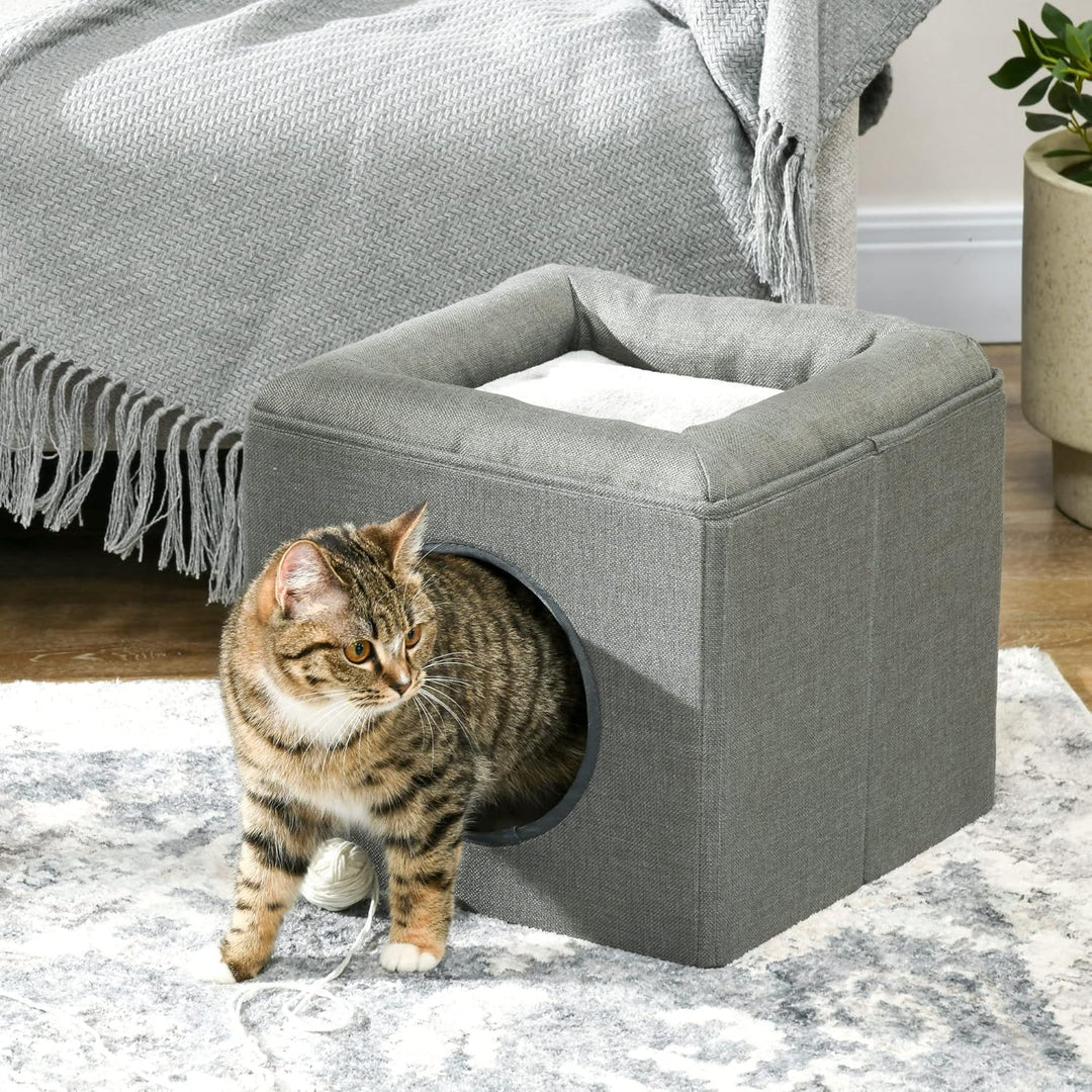 PawHut Katzenhöhle Katzenbett mit waschbarem Kissen, Beobachtungsplattform, Katzenhaus für Katzen bi
