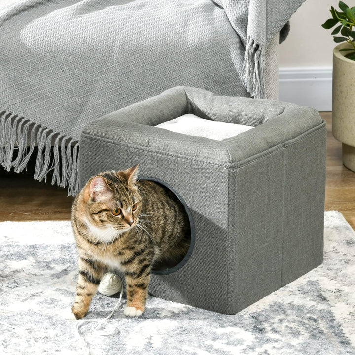 PawHut Katzenhöhle Katzenbett mit waschbarem Kissen, Beobachtungsplattform, Katzenhaus für Katzen bi