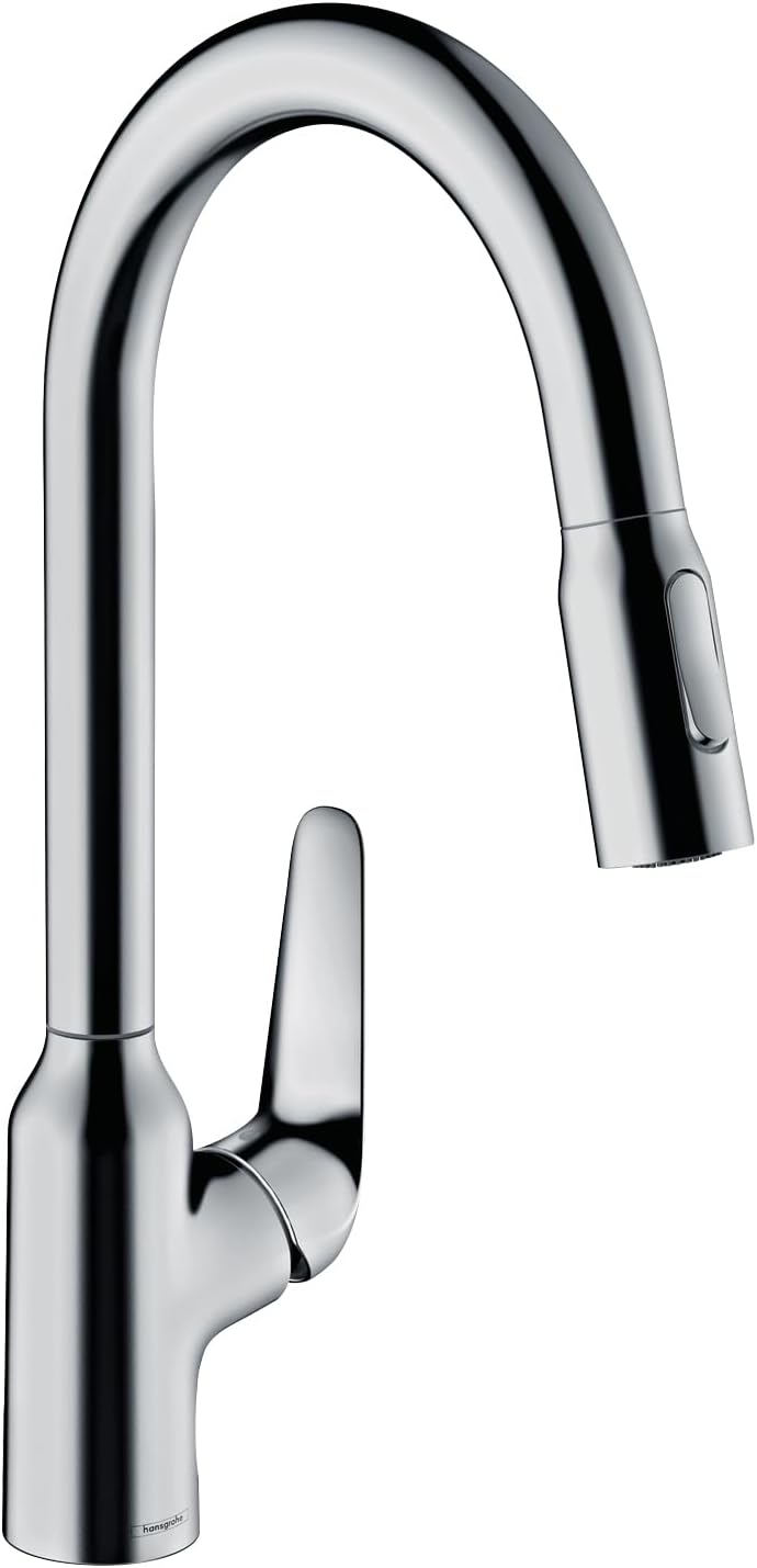 hansgrohe Küchenarmatur mit Schlauchbox (Wasserhahn Küche 360° schwenkbar, ausziehbare Brause mit 2
