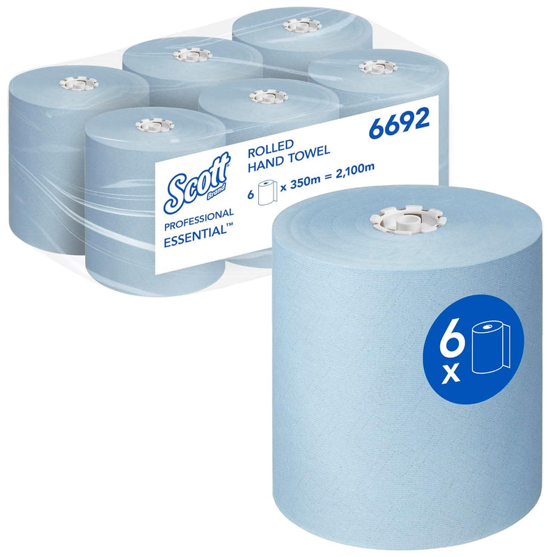 Scott Essential Rollenhandtücher 6692 – blaue Papiertücher – 6 x 350 m Papiertuchrollen (insges. 2.1