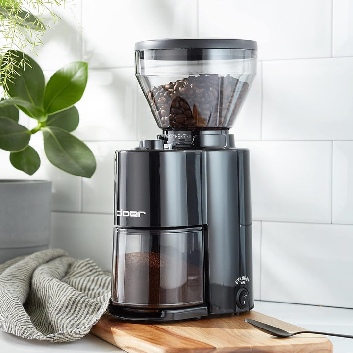 Cloer 7520 Elektrische Kaffeemühle mit Kegelmahlwerk aus Edelstahl, 2-12 Tassen, 300 g Kaffeebohnen,