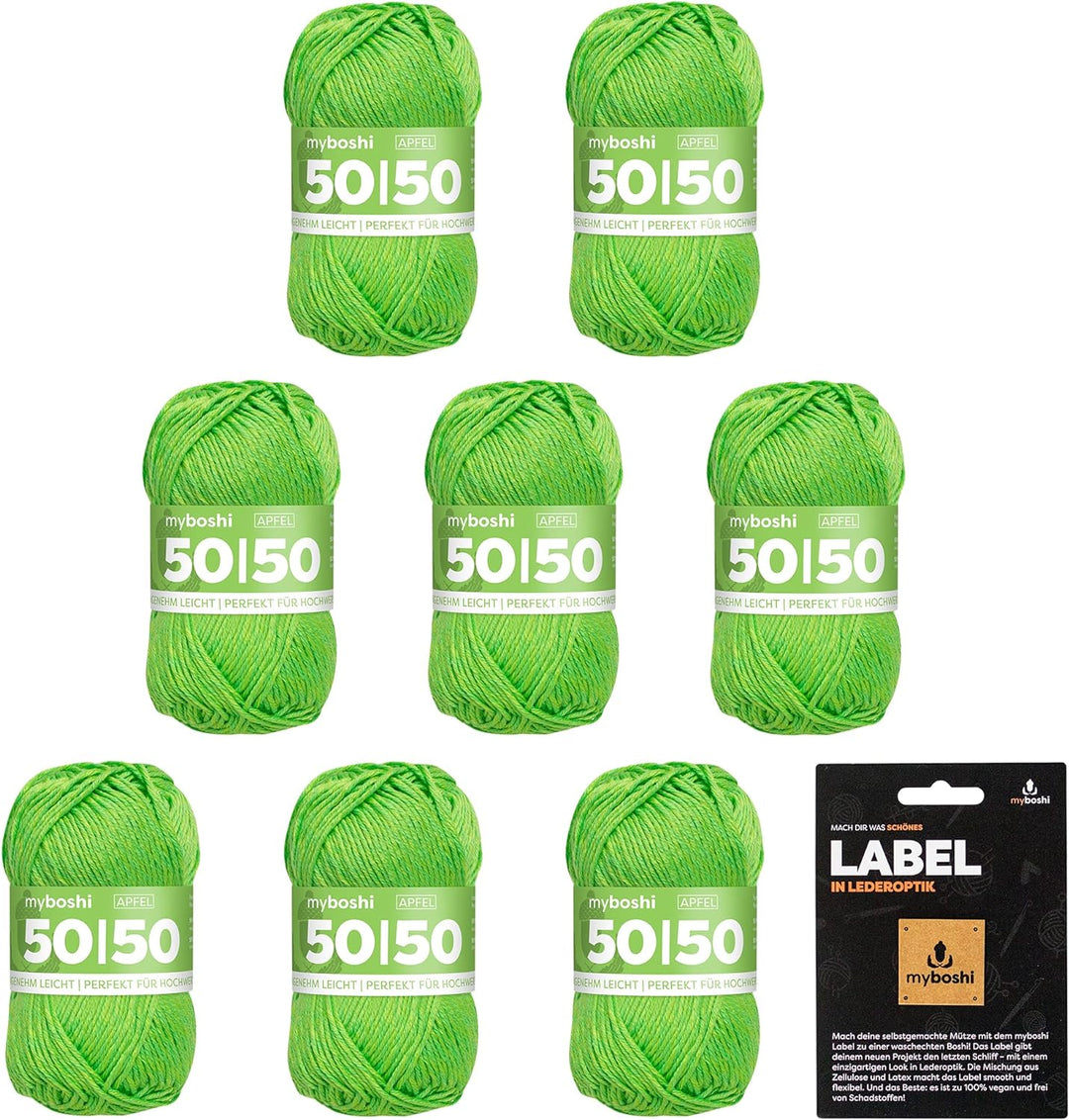 myboshi 50/50-Ganzjahres-Wolle, inkl. original myboshi Label in Lederoptik, für Oberbekleidung geeig
