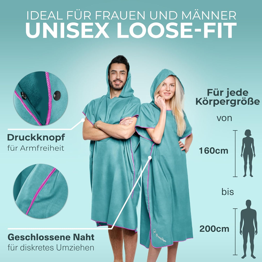 NirvanaShape Handtuch-Poncho für Erwachsene, Umziehhilfe & Handtuch zugleich, Surf-Poncho mit Quick-