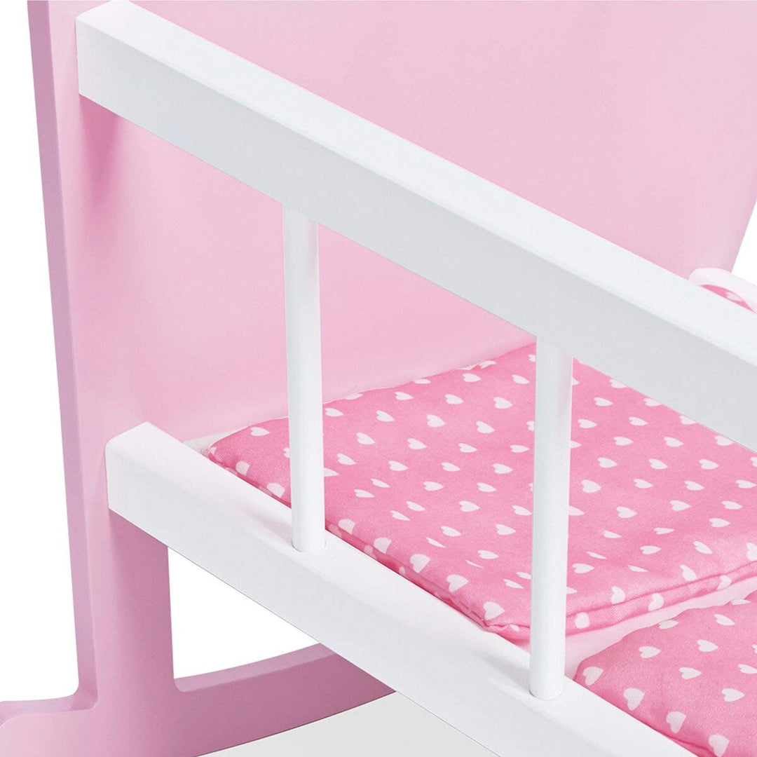 PINOLINO Puppenwiege Jasmin, Set 4-tlg - rosa &amp; weiss, inkl. Bettzeug Kleine Herzen, Holz, MDF, Pupp
