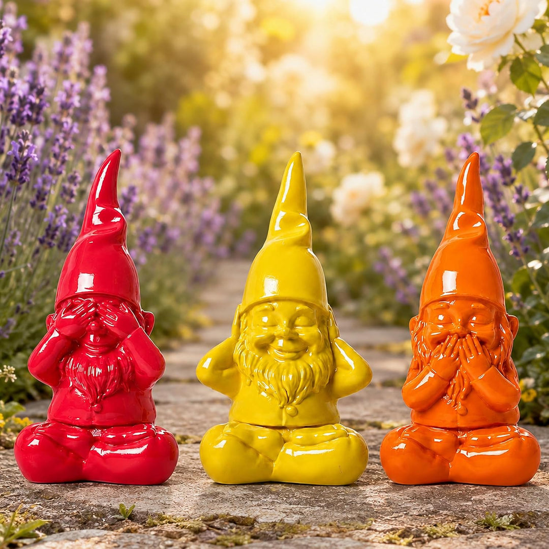 Pommerntraum® | 3er Set Gartenzwerge Zwergfiguren Nichts Sehen Hören Sagen | Zwerge Dekozwerge Garte