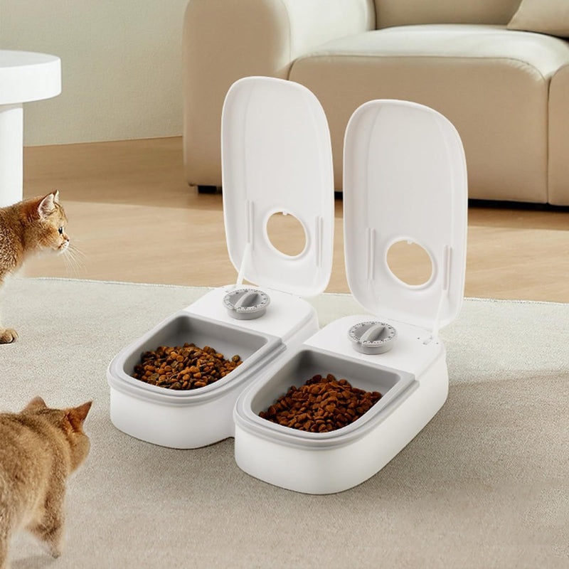MENAYODA Automatischer Futterspender für Haustier, 2 Mahlzeiten Automatischer Katzen Futterspender m