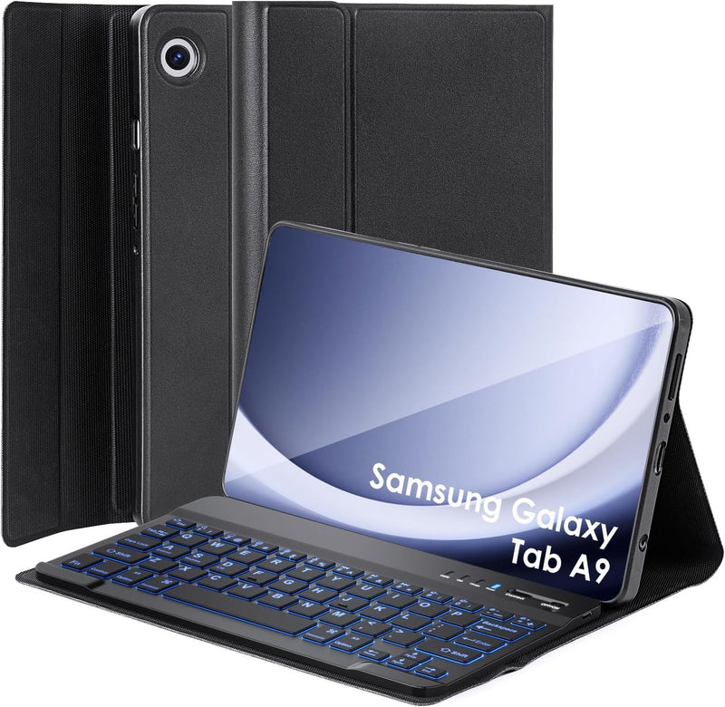 Qoosea Beleuchtete Tastatur Hülle für Samsung Galaxy Tab A9 8.7" 2023, Soft TPU Rückseite Gehäuse Kl