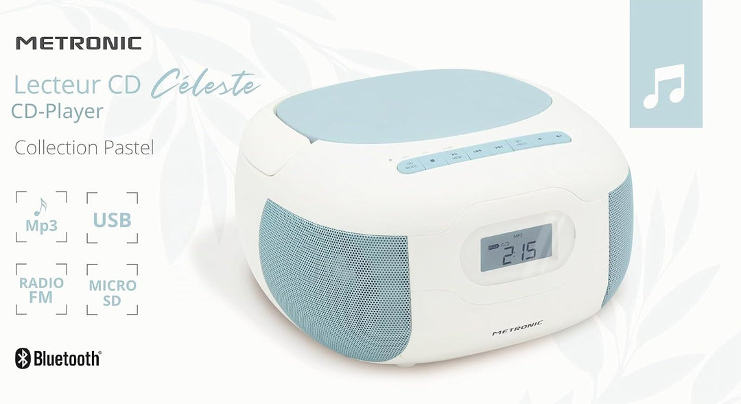 CD Player Radio Celeste Bluetooth, MP3 mit USB-Anschluss, Micro-SD-Karte - Blau - Metronic 477187