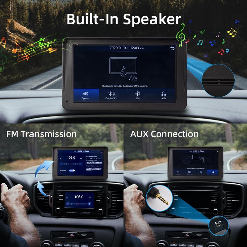 7 Zoll Kabellose Autoradio, Tragbares Einbaufreies Autoradio mit Wireless Apple CarPlay & Android Au