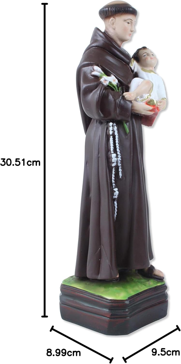 Religiose Statue St. Antonius von Padova aus Kunstharz, Höhe 30 cm, handbemalt.
