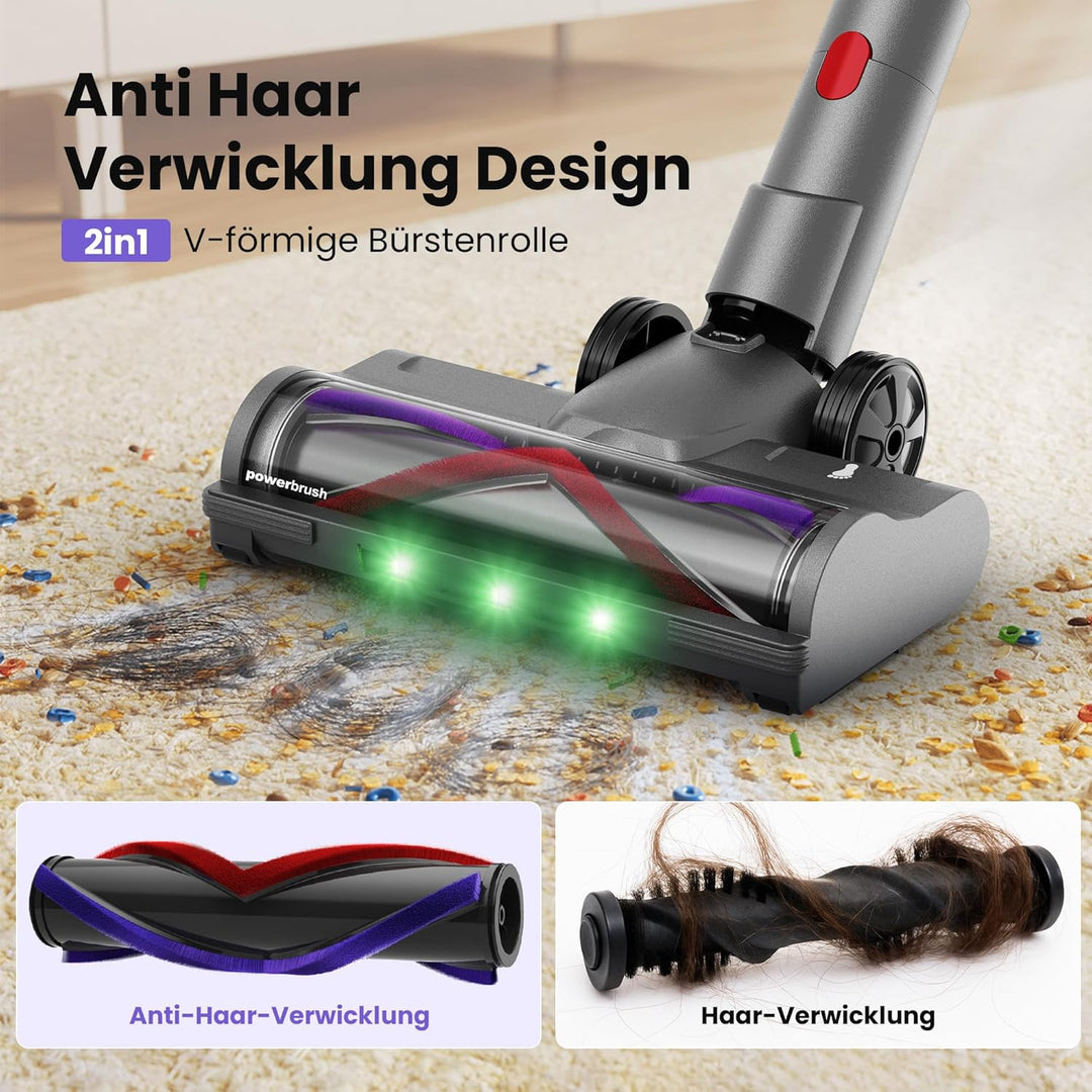 Akku Staubsauger 600W/58kPa/75Min, Staubsauger Kabellos mit Tierhaar-Entfilzer und Elektrorasierer,