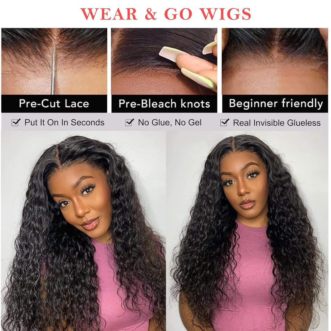5x5 Glueless Human Hair Wig with 180% Density, 18 Zoll Tiefe Welle Echthaar Perücke für Damen, 100%