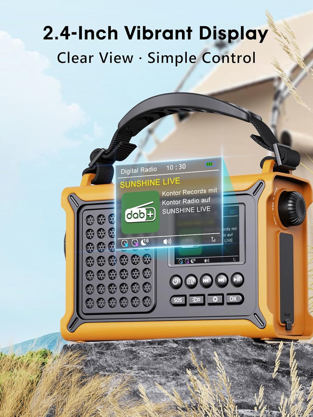 ROCAM DAB+/UKW Radio mit Bluetooth, 12000mAh Kurbelradio mit 8500mm² Solarpanel & 650mA Kurbel, Trag