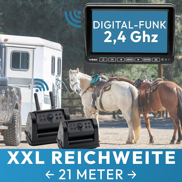 VSG24 7“ Element HD 2 Kameras Funk Rückfahrsystem Akku Magnet für Wohnmobil & LKW, KFZ Set kabellos