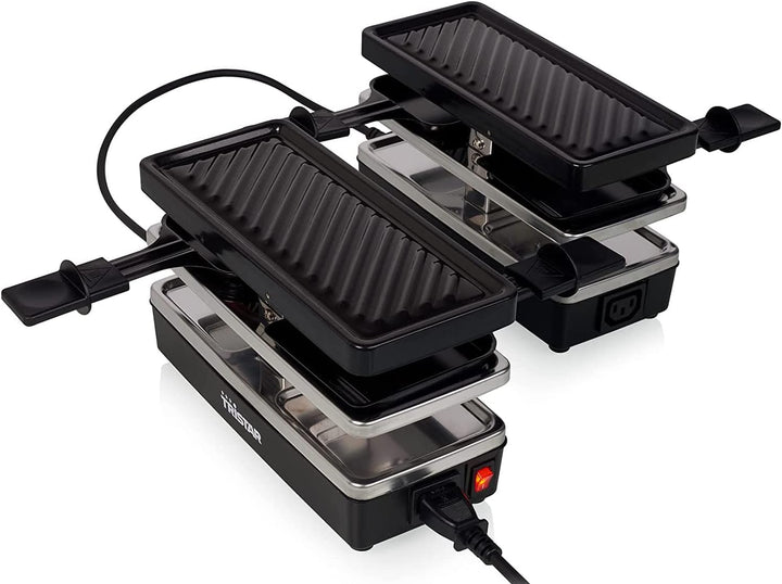 4 Personen RACLETTE mit Parkdeck & Tepan Gabeln, Grillfläche 2x 23,8x 10,4cm, erweiterbar bis zu 3 G