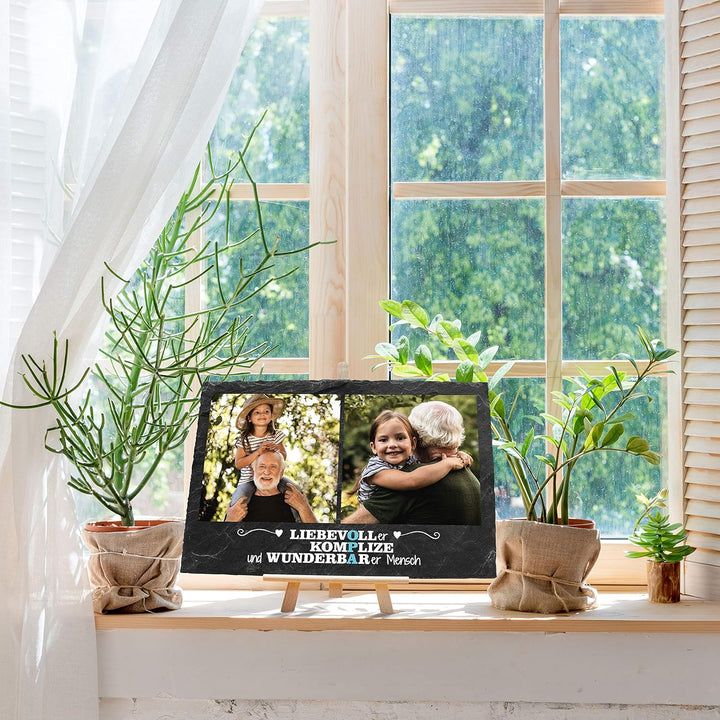 wandmotiv24 Schiefertafel Bester Opa mit Holz-Staffelei, Personalisiert mit 2 Farb-Fotos, Digitaldru