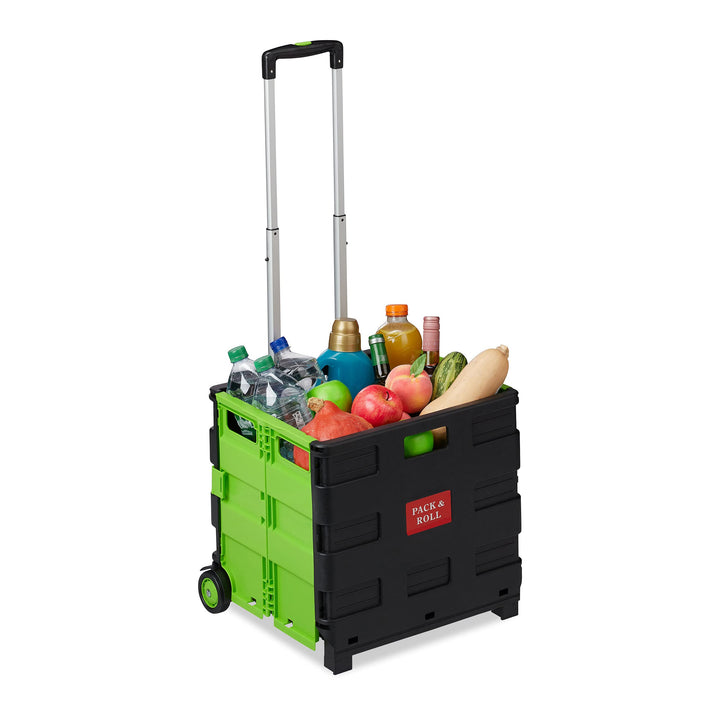 Relaxdays Einkaufstrolley klappbar, Teleskop-Griff, 2 Gummi Rollen, bis 35 kg, Shopping Trolley, Alu