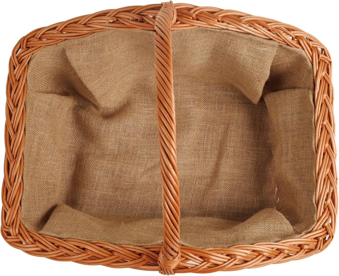 BOGATECO Weidenkorb mit Henkel, rechteckig | Kaminkorb 60x40x28 | Handgewebt, massiv | Holzkorb mit