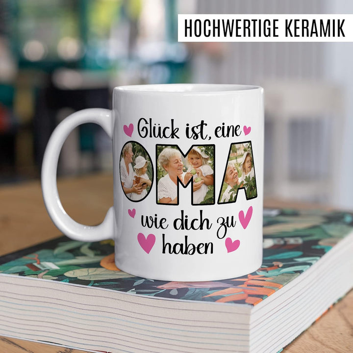 Oma Tasse personalisiert mit Bild, Glück ist eine Oma wie dich zu haben, Geschenk personalisierbar G