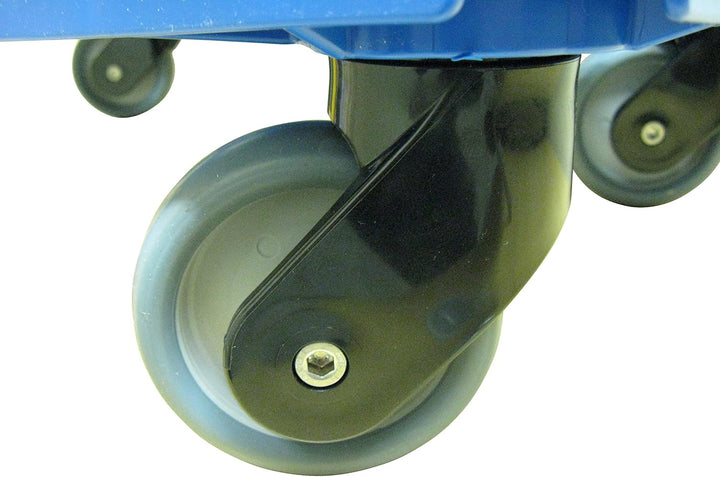 Transportroller 4er Pack für Boxen 600x400mm, blauer PP Gitter Rahmen 4x Kunststoff-Lenkrolle, graue