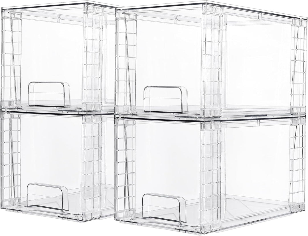 Vtopmart 4er-Pack grosse stapelbare Aufbewahrungsschubladen, transparente Acryl-Schubladenorganisato