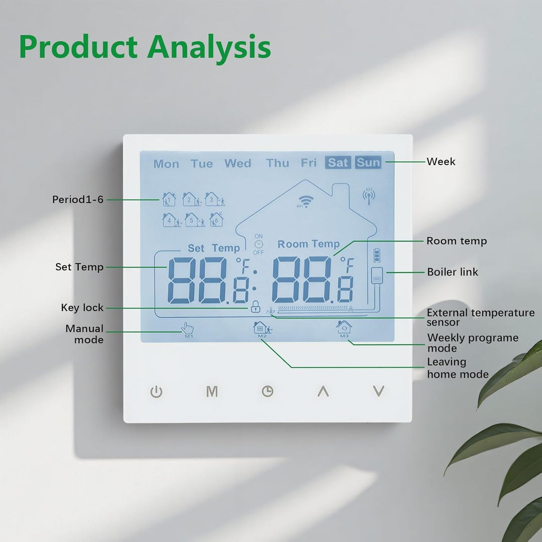 Wengart Raumthermostat WG933 für Gastherme &amp; Wasserfussbodenheizung – Dual-Ausgang: 230V 3A &amp; Potent