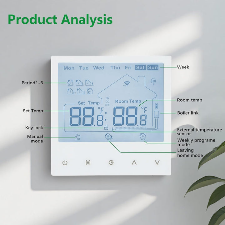 Wengart Raumthermostat WG933 für Gastherme &amp; Wasserfussbodenheizung – Dual-Ausgang: 230V 3A &amp; Potent