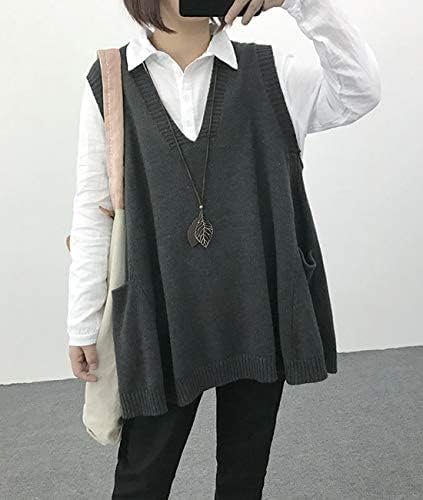 Janein Damen Pullunder ärmellos V Ausschnitt Stricken Weste Oversize Strickweste Beheizbare Tank Top