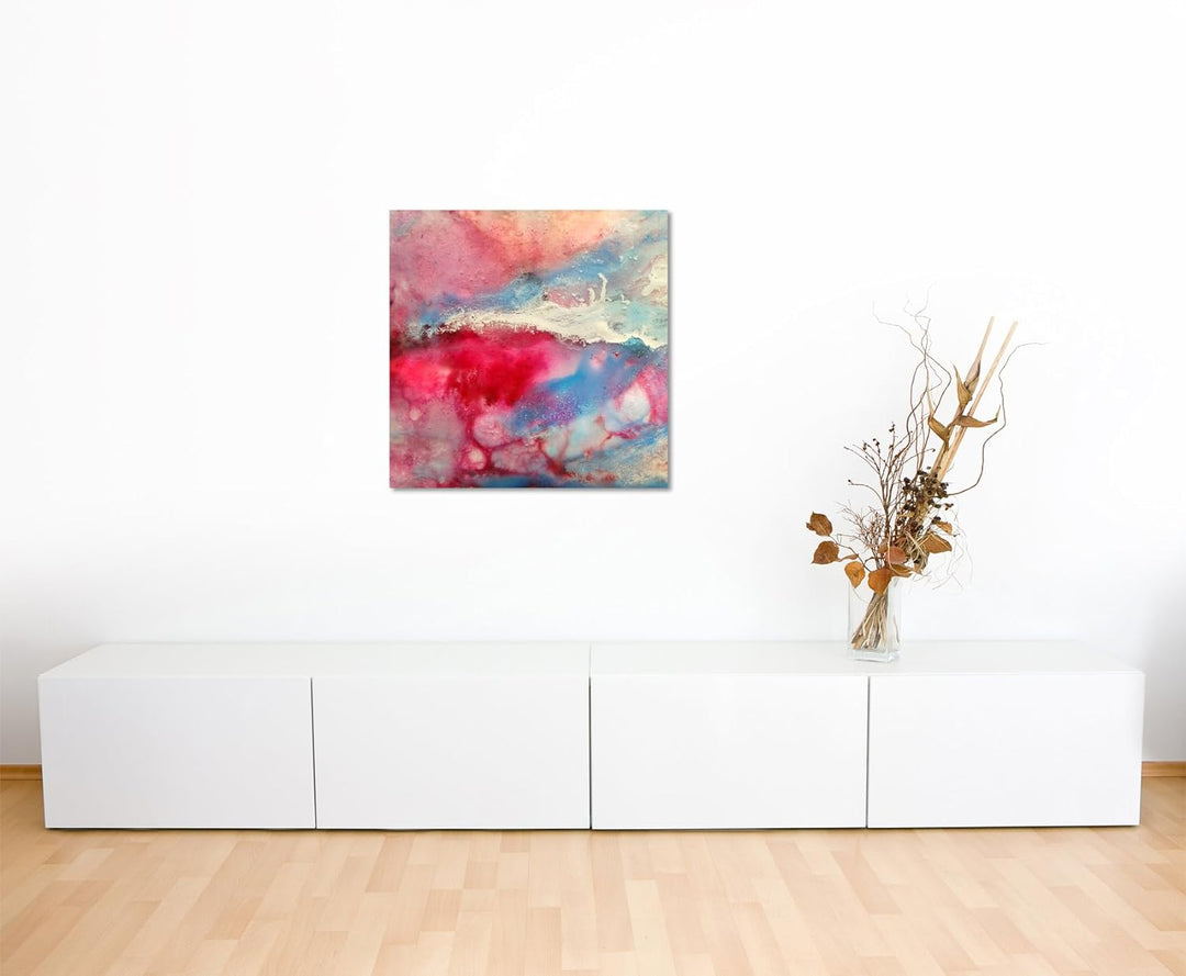 Sinus Art Wandbild 90x90cm Handgemaltes buntes Aquarell auf Leinwand für Wohnzimmer, Büro, Schlafzim