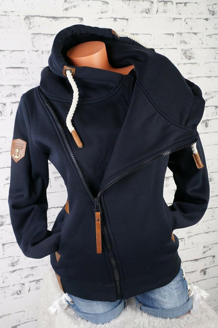 VIN TE Damen Sweat Jacke XXL Kapuze Hoodie Übergangsjacke Fleece gefüttert schräger Reissverschluss