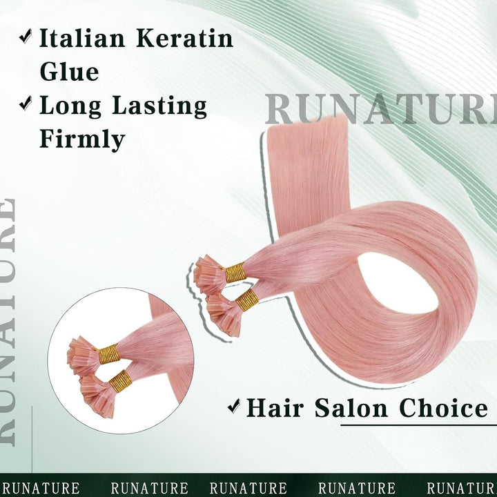 RUNATURE Bonding Extensions Echthaar Rosa 40cm Menschliches Haar Extensions Echthaar Bondings Rosa U