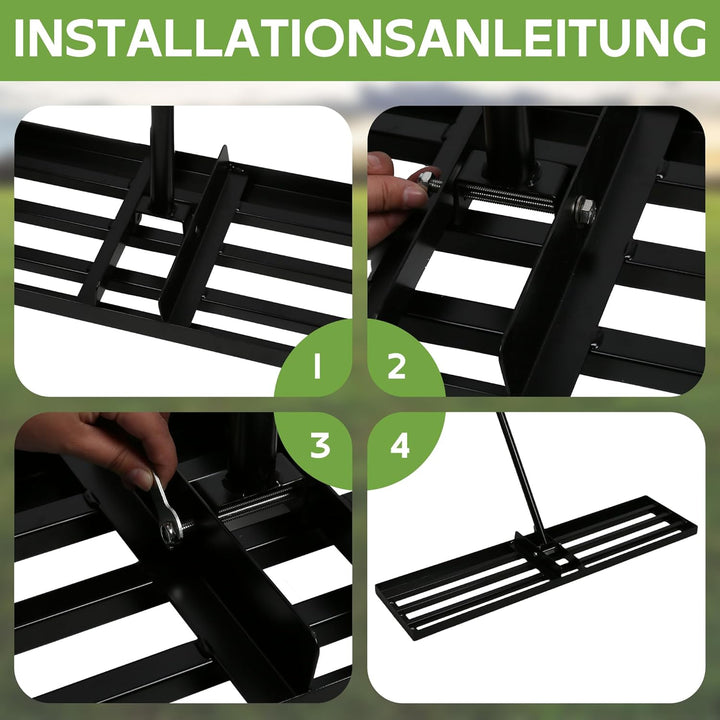 TEOV Rasenrakel Edelstahl, [75x25cm] Rasen-Nivellierungsrechen, Optimierte Gewindeverbindung gegen L