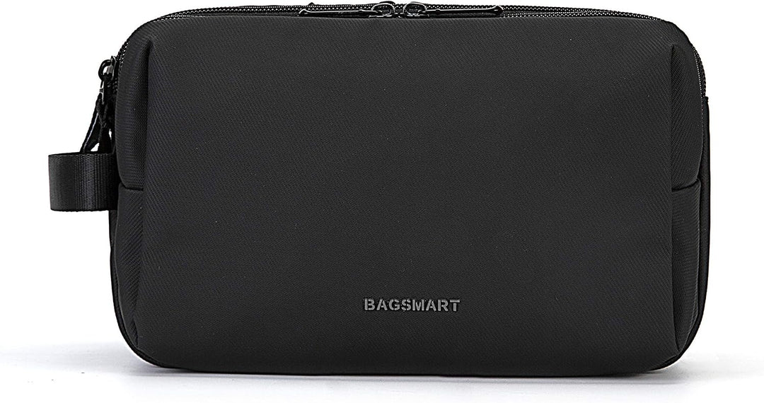 BAGSMART Kulturbeutel für Herren, Reise Kulturtasche Reisezubehör Schwarz-lederfolie M, Schwarz-lede