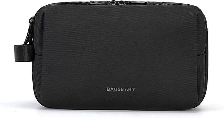 BAGSMART Kulturbeutel für Herren, Reise Kulturtasche Reisezubehör Schwarz-lederfolie M, Schwarz-lede