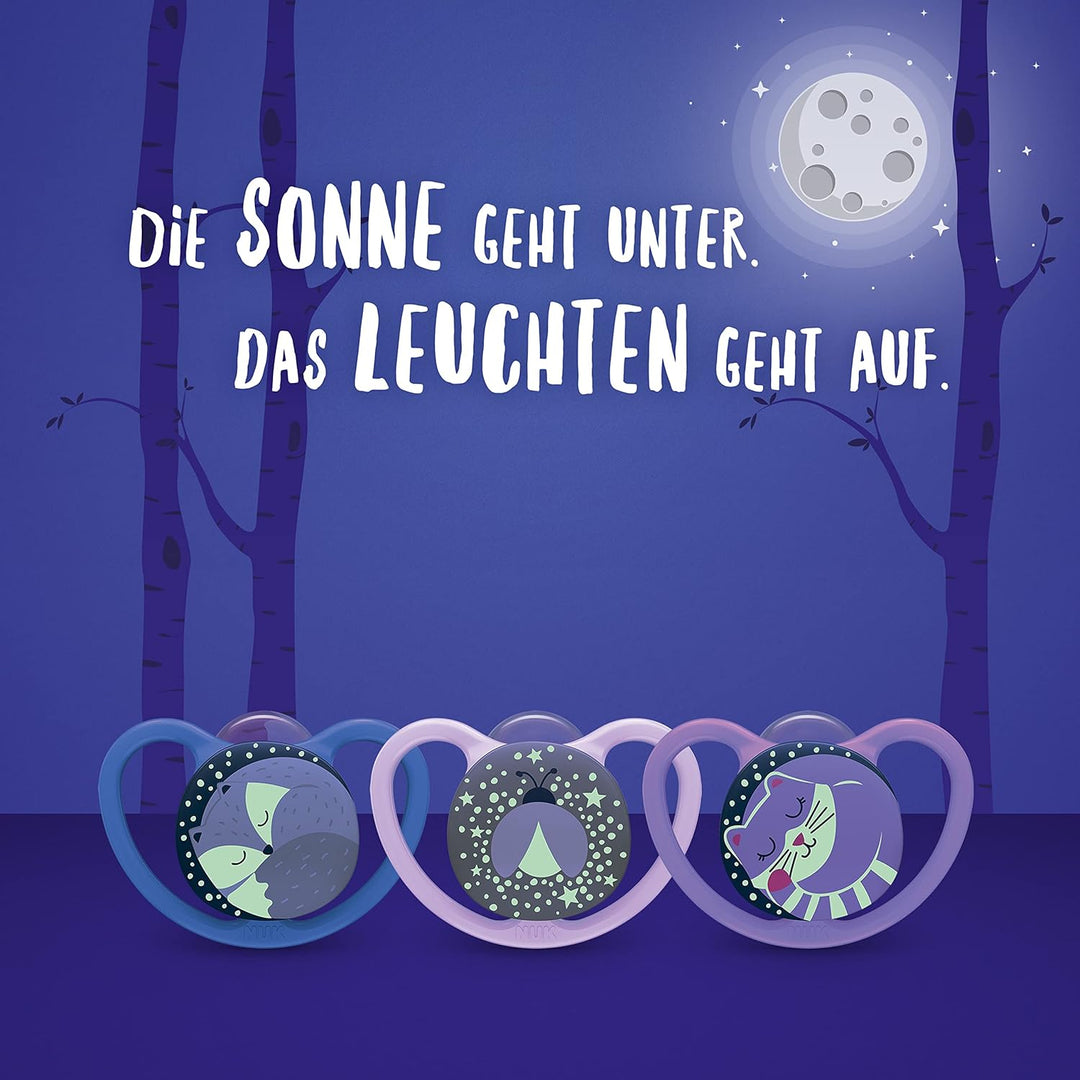 NUK Space Day & Night Babyschnuller | 18-36 Monate | Im Dunkeln leuchtende Schnuller mit zusätzliche