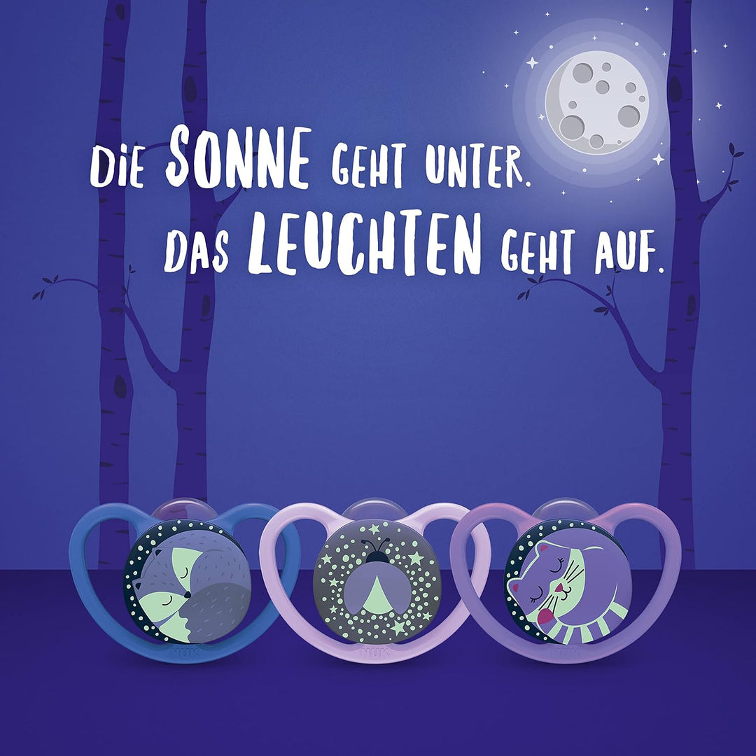 NUK Space Day &amp; Night Babyschnuller | 6-18 Monate | Im Dunkeln leuchtende Schnuller mit zusätzlichen