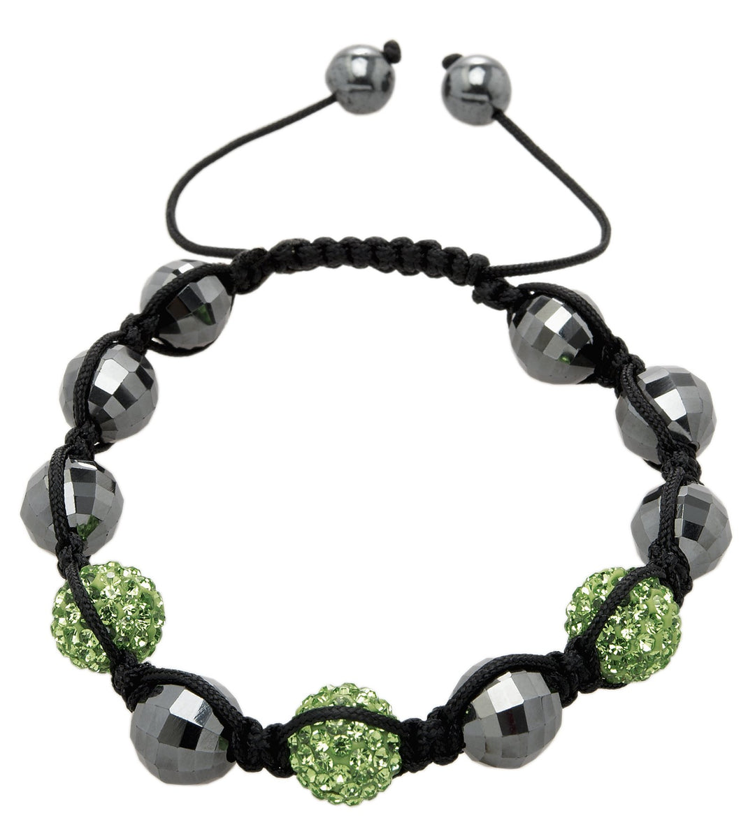 Carlo Monti Damen-Armband Shamballa hellgrün Länge variierbar, Verschiedene Steine auf schwarzem Tex