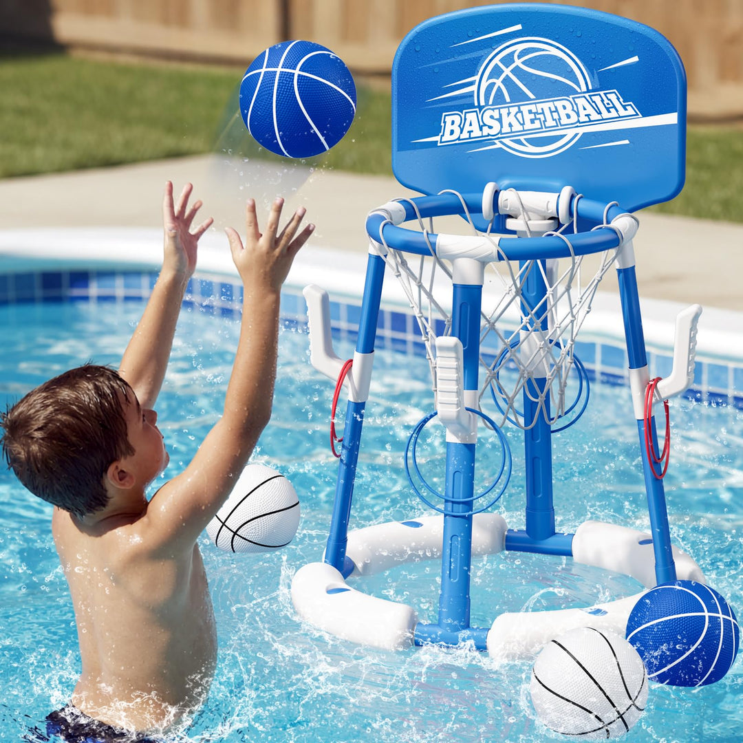Pool Basketballkorb für Kinder, Wasserspielzeug Schwimmende Pool Spielzeug mit Backboard, 4 Bällen,