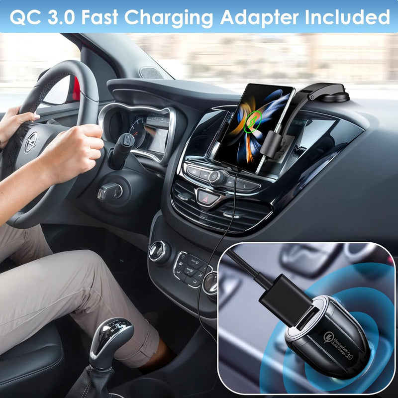 Qoosea Kabelloser Kfz-Ladegerät Halter, Doppelspule 15W Smart Qi Wireless Charger Starke Saugleistun