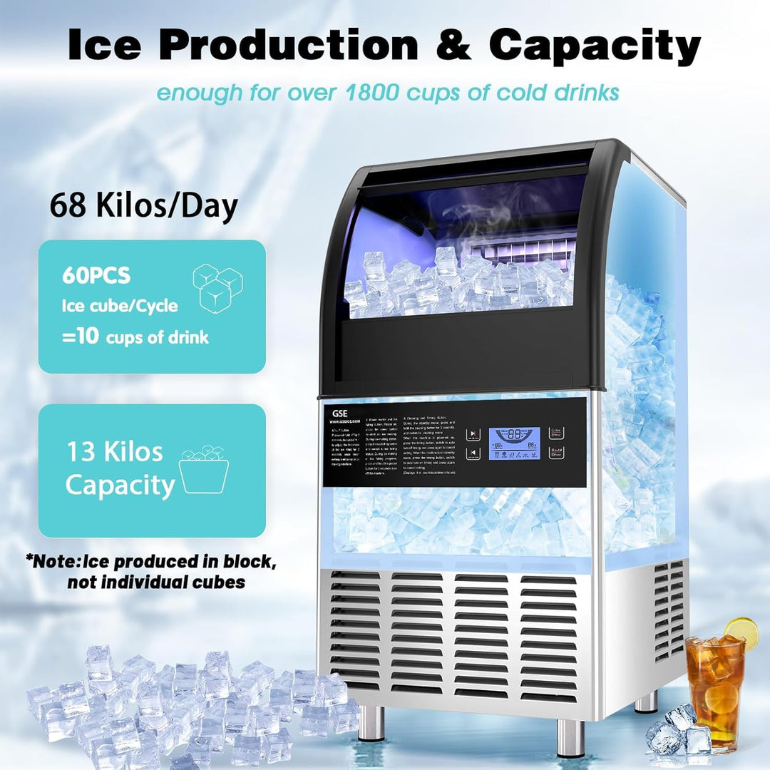 GSE Profi Eiswürfelmaschine 68 kg/24h - Industrieller Kompressor mit LED Display - Vollautomatischer